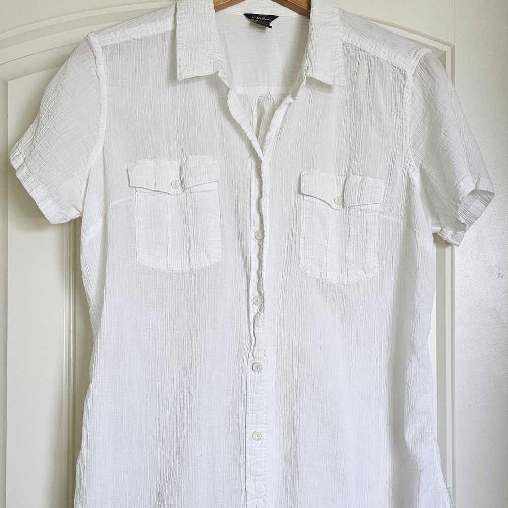 Eddie Bauer Lightweight White Short Sleeve Shirt Size L